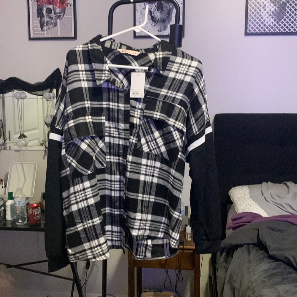 SO - black long sleeve knit to woven fashion flannel - size 1x